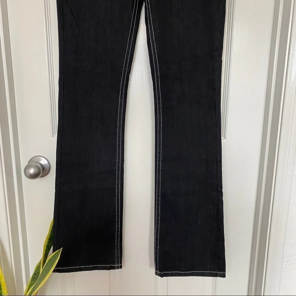 NWT Mek Denim Getty Slim Boot Dark Wash White Stitch Wide Leg Women’s Jeans - Picture 5 of 10